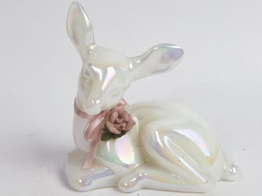 Vintage Fenton Iridescent White Glass Deer