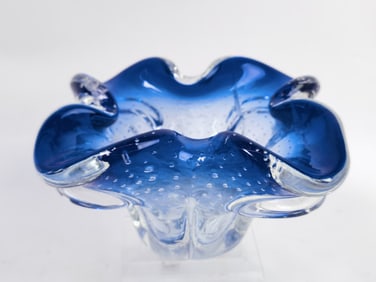 Vintage Murano Italy Controlled Bubble Blue Glass