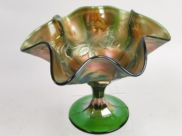 Vintage Fenton Glass Carnival Ruffled Glass Compote