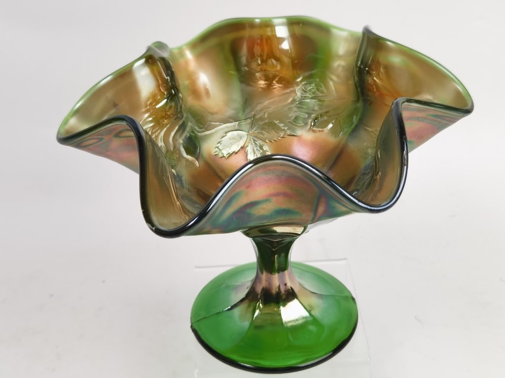 Vintage Fenton Glass Carnival Ruffled Glass Compote (1 of 5)