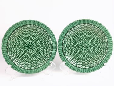 Pr. of Antique Porcelain Green Basketweave Plates