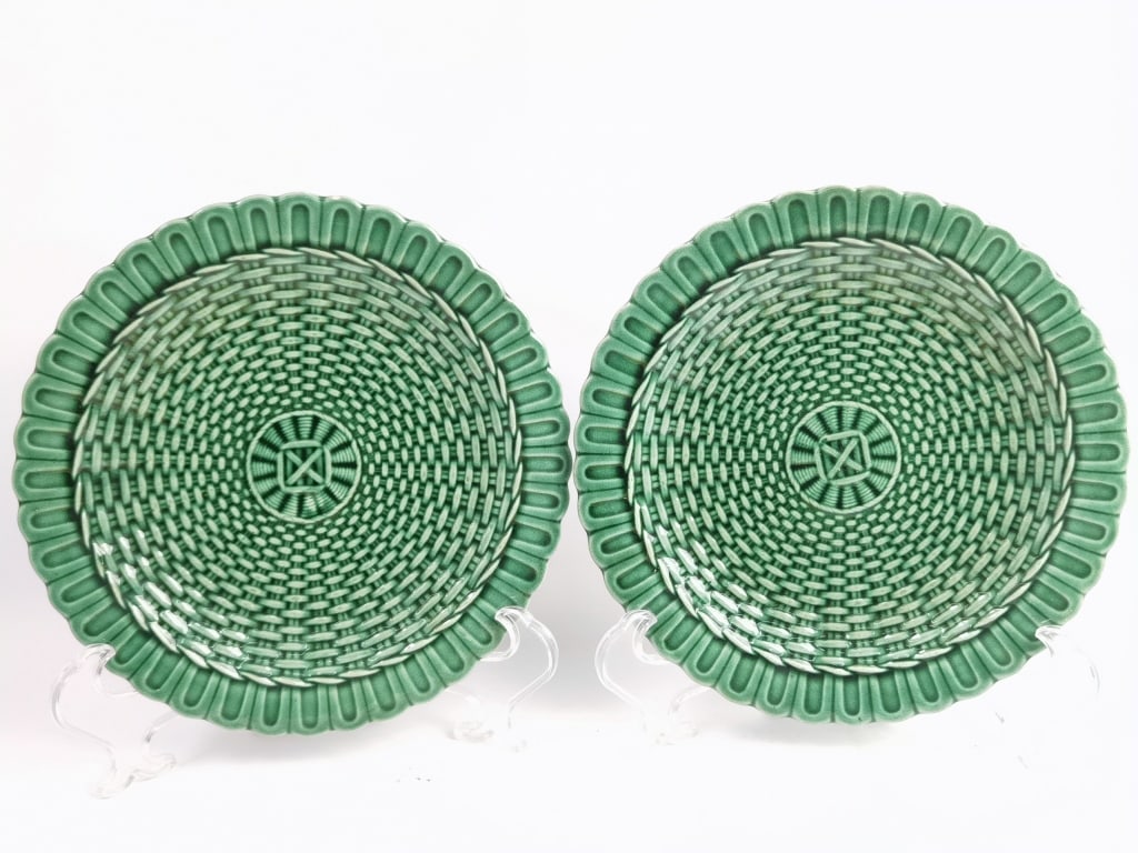 Pr. of Antique Porcelain Green Basketweave Plates (1 of 5)