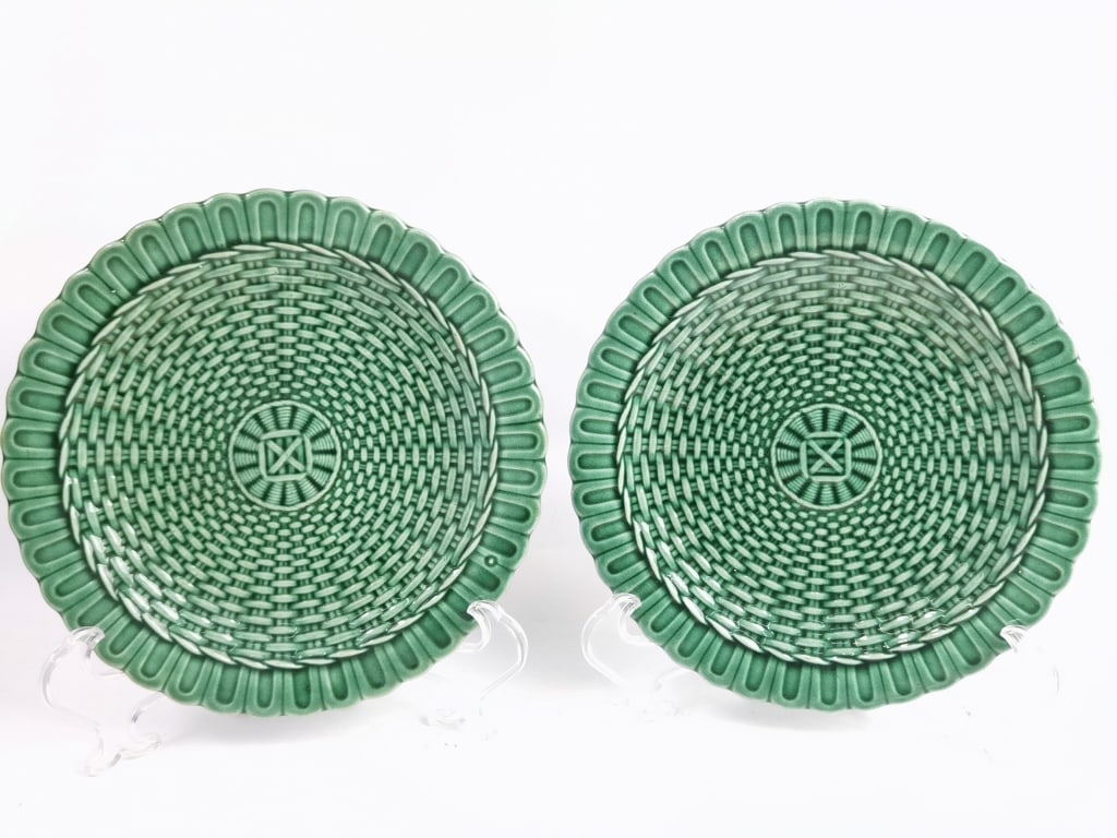Pr. of Antique Porcelain Green Basketweave Plates (1 of 5)