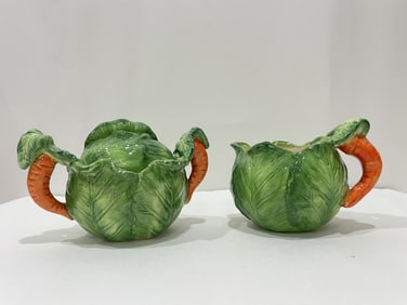 Pr. of Porcelain Cabbage/Carrot Creamer and Sugar Bowl