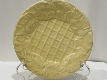 Bordallo Pinheiro Porcelain Yellow Weaved Leaf Plate
