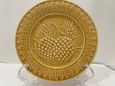 Pr. of Bordallo Pinheiro Porcelain Yellow Pineapple Plates