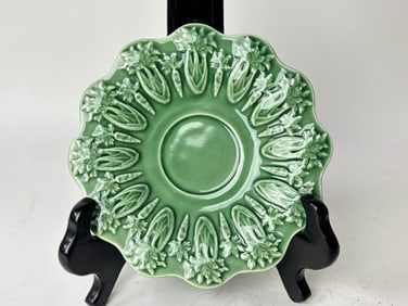 Bordallo Pinheiro Porcelain Rabbit Green Accent Saucer