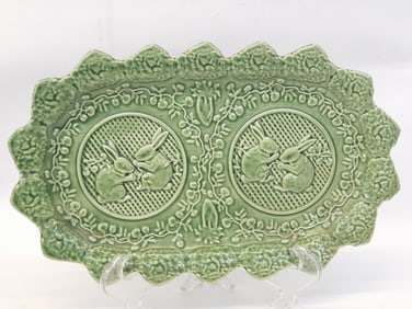 Bordallo Pinheiro Porcelain Green Rabbit Plate