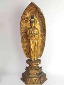 18-19th C. Japanese Gilt Wood Carved Buddha