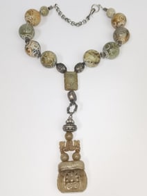 Vintage Chinese Jade Carved Fragrance Box Necklace