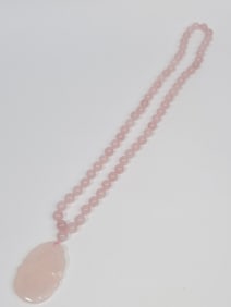 Vintage Chinese Pink Quartz Carved Pendant Necklace