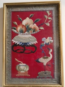 Qing Chinese Study Object Embroidery Panel