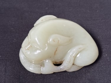 Chinese White Jade Carved Sacred Animal Amulet