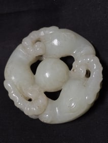 Chinese Jade Carved San Yang Kai Tai Amulet