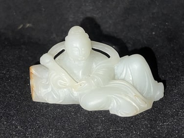 19-20th C. Chinese White Jade Carved Guanyin