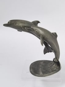 Vintage Hudon Pewter Dolpins Sculpture