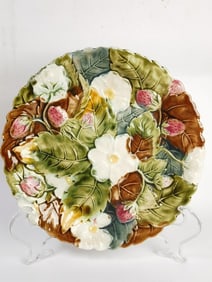 Vintage French Porcelain Majolica Strawberries Plate
