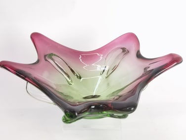 Vintage Murano Italy Cranberry/Green Sommerso Glass Bowl