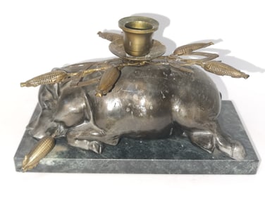 Vintage Petites Choses Bronze Pig Candle Holder