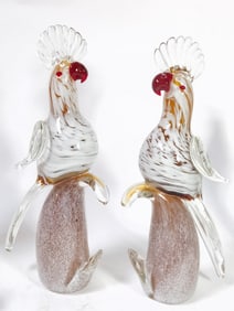 Pr. of Large Vintage Murano Italy Art Glass Parrot