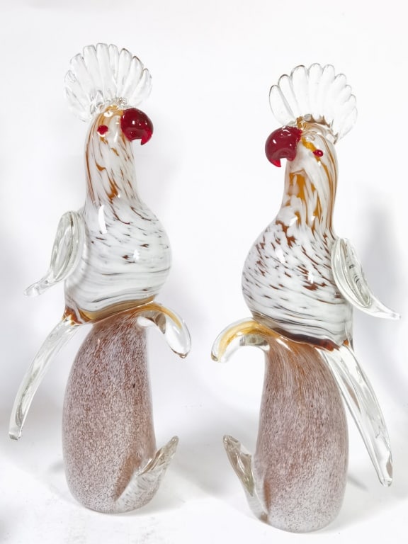 Pr. of Large Vintage Murano Italy Art Glass Parrot (1 of 3)
