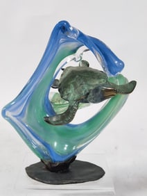 Vintage Michael Storey Bronze Art Glass Sea Turtle