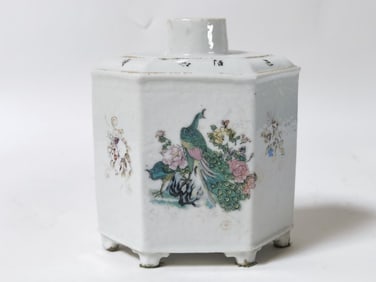 19-20th C. Chinese Porcelain Famille Rose Tea Cadd