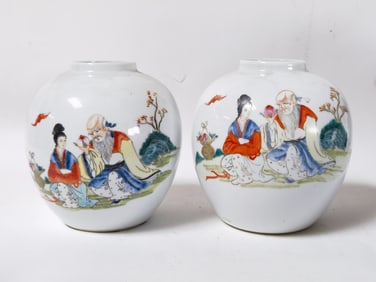 Pr. of 19th C. Chinese Porcelain Famille Rose Jars