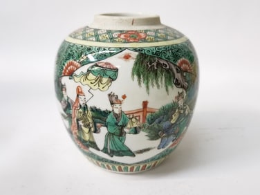 19-20th C. Chinese Porcelain Wucai Figure Jar