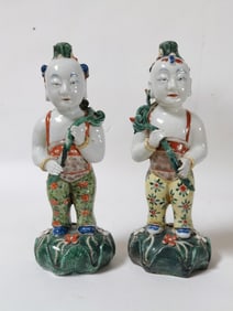 Pr. of 19th C. Chinese Porcelain Wucai Deities