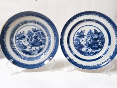 Pr. of 19th C. Chinese Export Porcelain B&W Plates