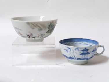 (2) 19-20th C. Chinese Porcelain Famille Rose/B&W