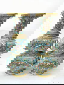 Pr. of 19-20th C. Chinese Cloisonne Gourd Vase, Qi