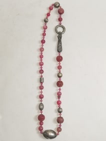 Chinese Cherry Quartz and Tibetan Silver Bead Neck