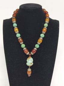 Butterscotch Egg Yolk Amber and Turquoise Bead Nec