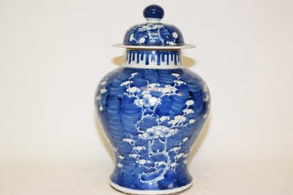 19th C. Chinese Porcelain B&W Plum Covered Jar