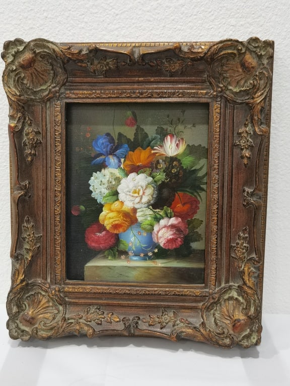 Vintage Signed Floral Still Life Oil Painting on C (1 of 7)