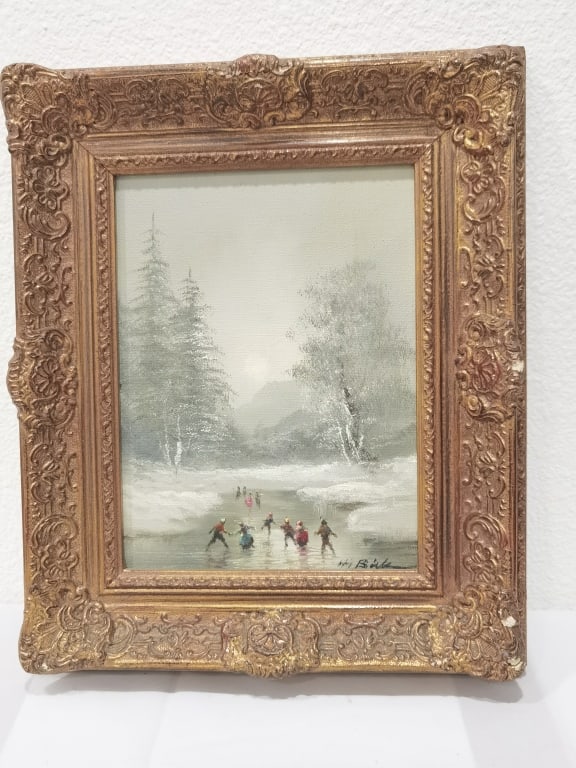 Vintage Signed H. Birk Snowy Landscape Oil Paintin (1 of 7)