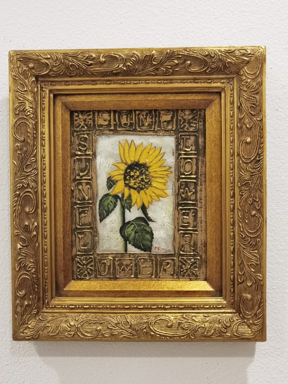 B. Rome Sun Flower Oil Painting on Board: B. Rome Sun Flower Oil Painting on Board, 15.25in by 13.25in
