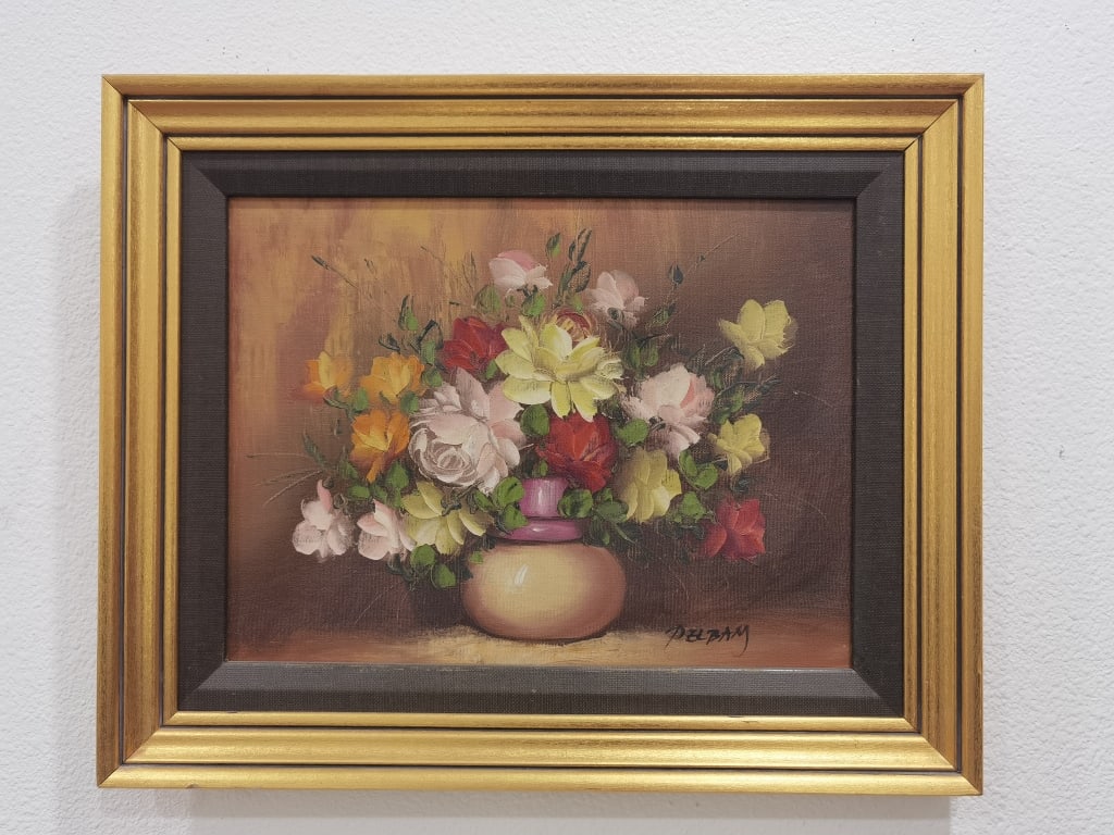 Signed Pelbay Flower Still Life Oil Painting on Ca (1 of 5)