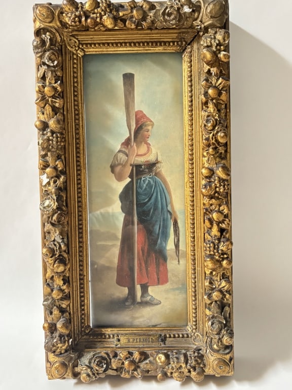Antique R. Pernold Oil Painting on Board: Antique R. Pernold Oil Painting on Board, 15in by 7.75in