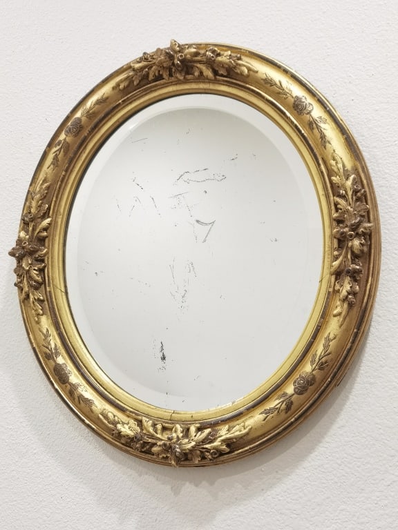 Vintage Gilt Wood Oval Frame Mirror (1 of 5)