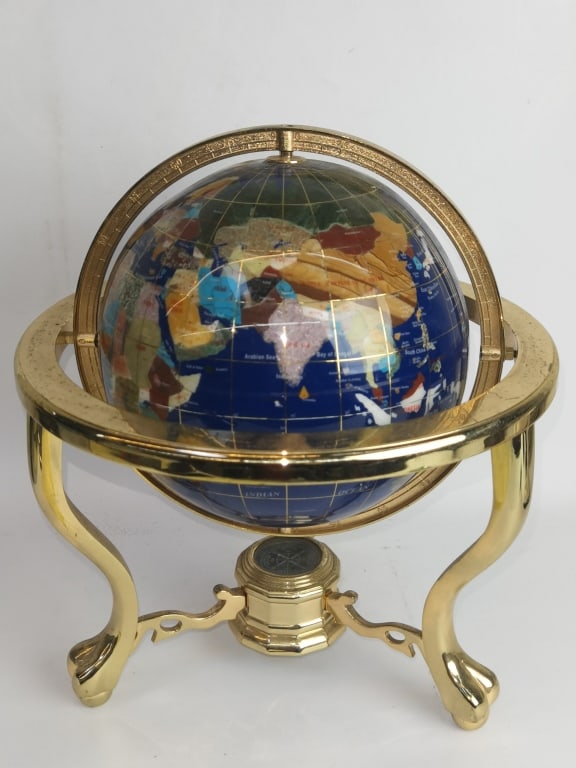 Vintage Precious Stone Inlay Globe with Brass Stan (1 of 6)