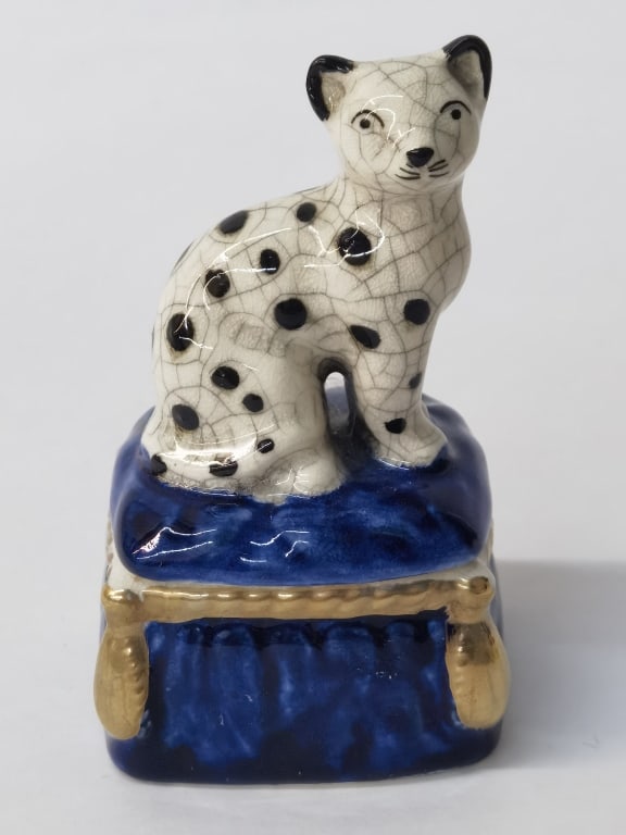 1981 Fitz & Floyd Porcelain Spotted Cat Trinket Bo (1 of 4)