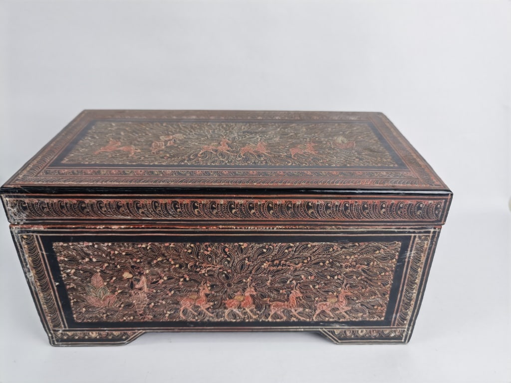 Vintage Hand Carved Lacquer over Wood Box (1 of 7)