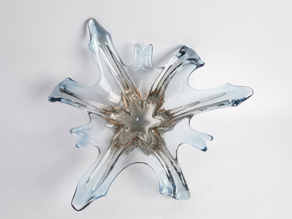 Vintage Blue and Orange Art Glass Splash Bowl (1 of 4)