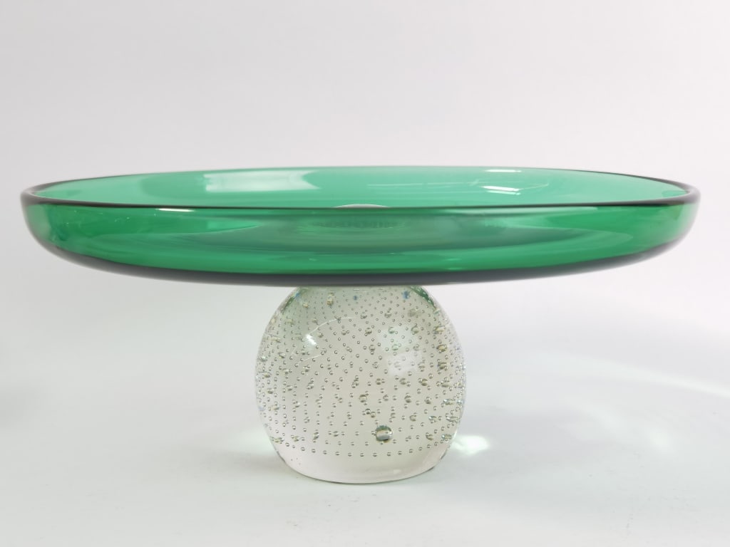 Vintage Murano Italy Green/Clear Glass Footed Cent (1 of 3)