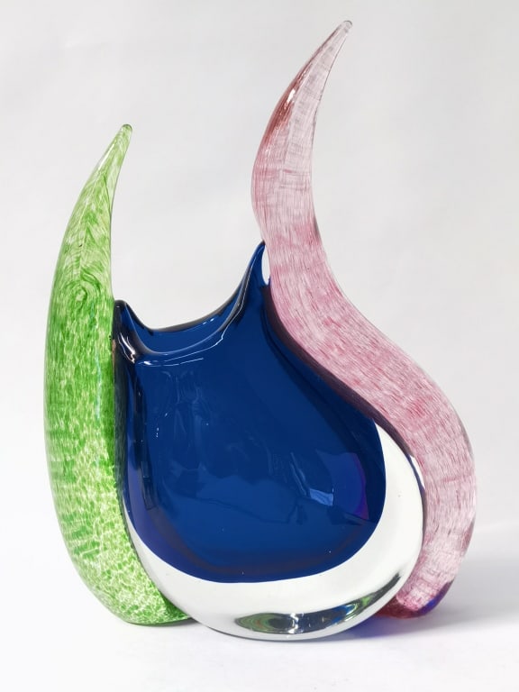 Vintage Young and Constantin Blue/Pink/Blue Art Gl: Vintage Young and Constantin Blue/Pink/Blue Art Glass Vase, 13in