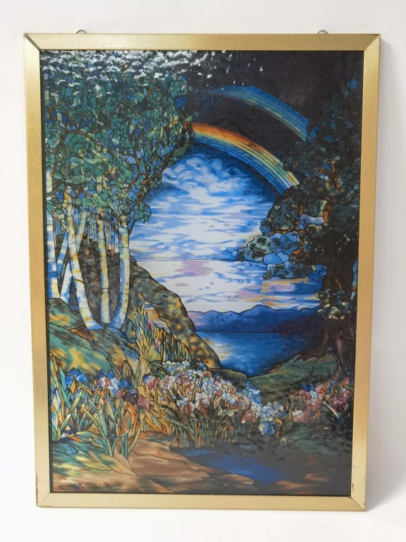 Vintage Louis C. Tiffany Glass Wall Art: Vintage Louis C. Tiffany Glass Wall Art, 13in by 9.25in