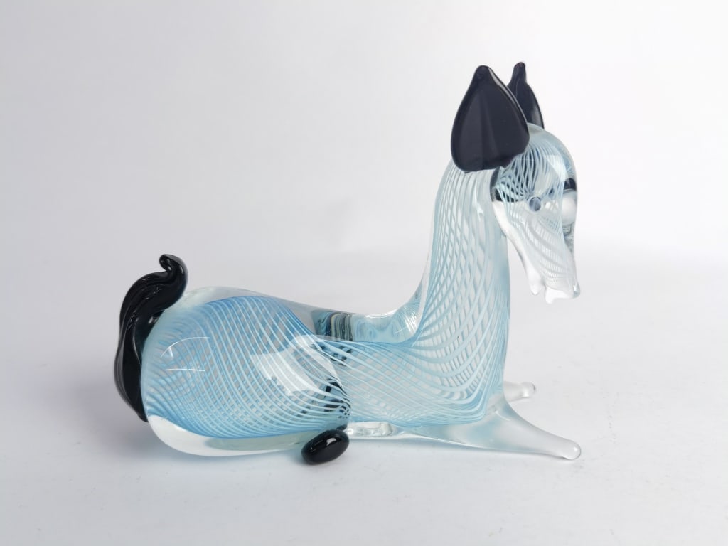 Vintage Murano Italy Blue Latticino Art Glass Hors (1 of 4)